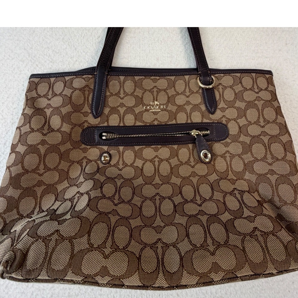 Coach Signature Jacquard Canvas Tote Bag Khaki Brown M1681-37229